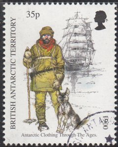 British Antarctic Territory 1998 used Sc #260 35p Man with dog, ship Antarcti...