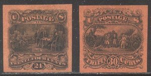 U.S. #120-121E Essays - 1869 24c-30 Black on Light Red