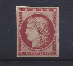 France,9b,Ceres Re-Issue 1Fr Pale Lake Imperf Single,**VLH**