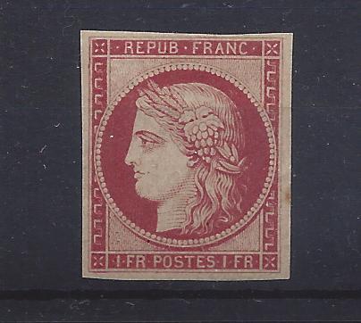 France,9b,Ceres Re-Issue 1Fr Pale Lake Imperf Single,**VLH**