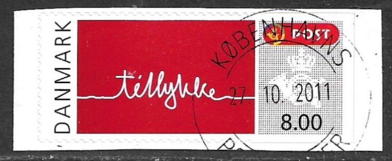 DENMARK 2010 8k Tillykke Greetings Issue Sc 1498 VFU CTO on Backing