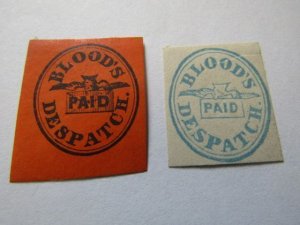 US Local Stamps, Scott. #15L10 BLOOD'S Despatch-Dove Set of 2 Stamps 184...