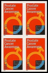 US 3315 Prostate Cancer Awareness 33c block (4 stamps) MNH 1999