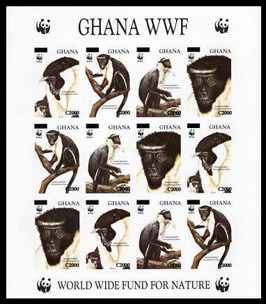 Ghana WWF Diana Monkey IMPERF SHEETLET overprinted RARR SG#3574-3577