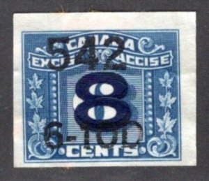 FX139, van Dam, 8c on 6c, precanceled, used, Imperforate Excise Revenue, Canada