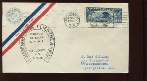 FEB 20 1928 CAM 2  LINDBERGH AIRMAIL  COVER ST LOUIS TO SPRINGFIELD