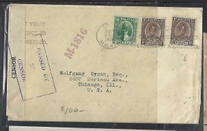 MALAYA PERAK (PP2610B) 1938  SULTAN 5CX2+2C CENSOR TO USA 