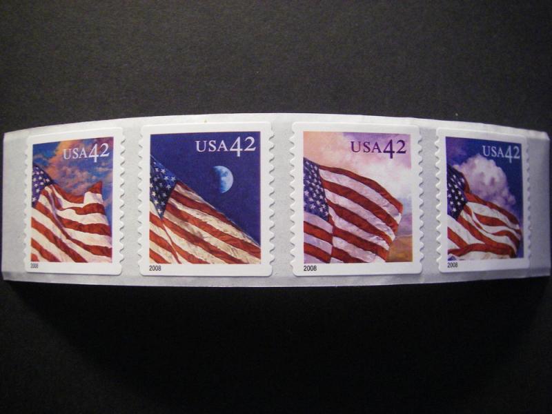 Scott 4244 - 4247 or 4247a, 42c Flags, Strip of 4, MNH Coil Beauties