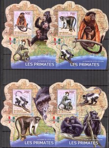 Ivory Coast 2014 Monkeys Primates 4 S/S MNH