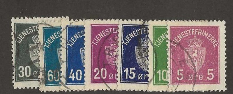 Norway Sc #01-07  set of 7 used VF