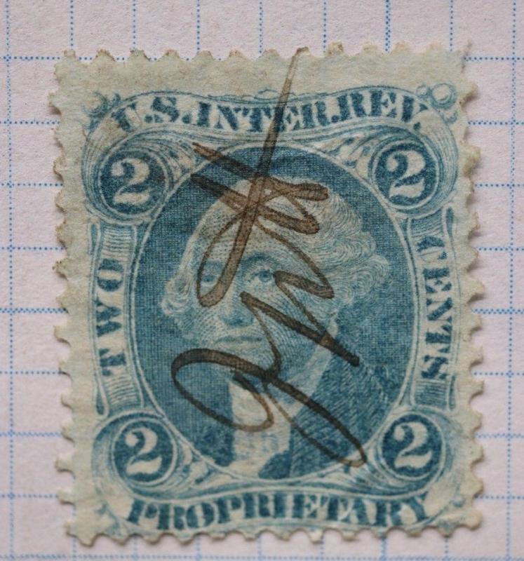 USIR R13e US internal Revenue BLue 2c Proprietary Washington Stamp 