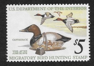 United States Scott RW42 MNHOG - 1975 $5 Canvasback Decoy - CV $16.00