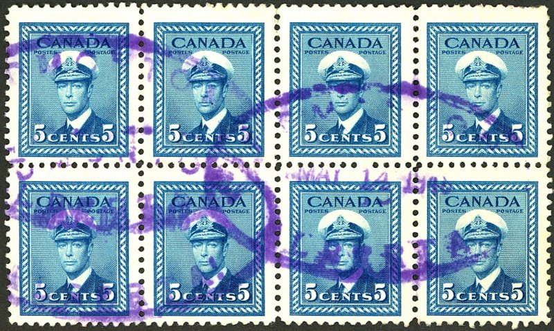 CANADA #255 USED BLOCK OF 8 