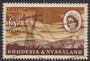 Rhodesia & Nyasaland 1960 QE2 6d Power Lines used SG 33 ( E1133 )