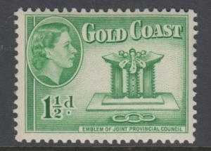 XG-Q720 GOLD COAST - QEII, 1953 1 1/2 D., Emerald-Green, SG155 MNH