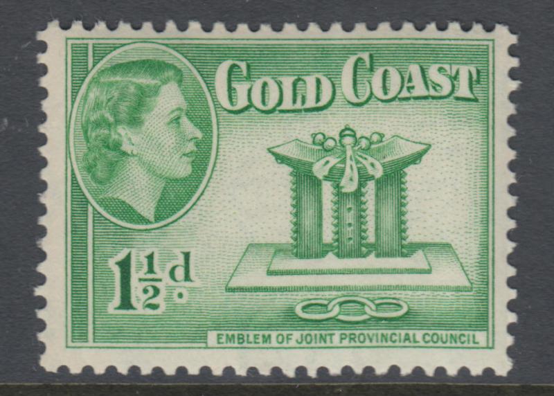 XG-Q720 GOLD COAST - QEII, 1953 1 1/2 D., Emerald-Green, SG155 MNH