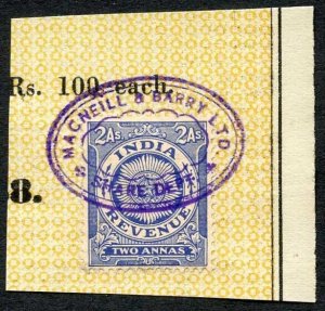 India KGV 2a Revenue Stamp on piece