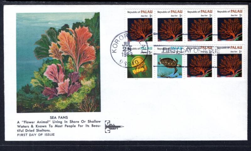 Palau 9,11,12 Sea Fan Gill Craft U/A FDC