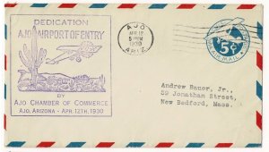 USA 1930 flight cover Ajo AZ airport dedication