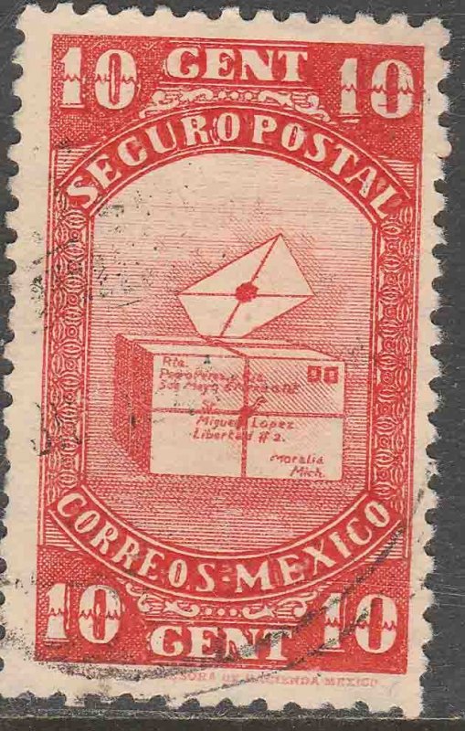 MEXICO G1, 10¢ INSURED LETTER. USED. F-VF (702)