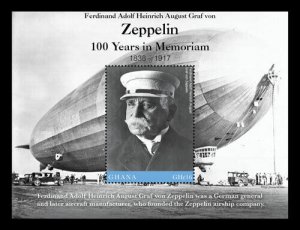 Ghana 2017 - Ferdinand von Zeppelin 100 Years in Memoriam - Souvenir Stamp - MNH