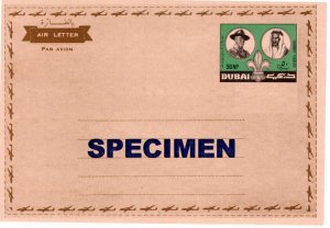 Dubai 1964 UNISSUED AIR LETTER SPECIMEN (on card stock, not air letter paper)