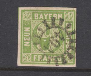 Bavaria Sc 6 used. 1850-58 9kr yellow green Numeral, 494 closed Millwheel cancel