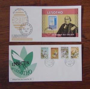 Lesotho First Day Covers 1978 1980 Trees Insects Reptiles Flight Waterfalls IYC