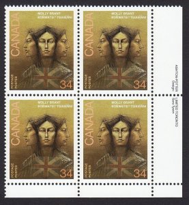 INDIAN * MOHAWK NATIVE LEADER MOLLY BRANT = Canada 1986 #1091 MNH LR BLOCK OF 4