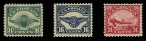 United States, Air Post #C4-6 Cat$142, 1923 Airpost, set of three, hinged