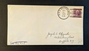 1934 USS Whippoorwill US Navy Cover to Buffalo NY Thanksgiving Hawaii Cancel