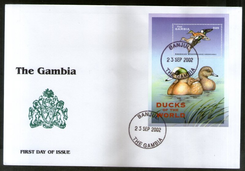 Gambia 2002 Ducks of World Birds Wildlife Sc 2511 M/s on FDC # 9099