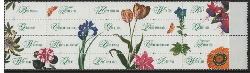 Great Britain 1997 MNH Sc 1722a 1st Flowers Pane of 10 plus 20 labels
