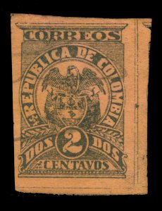 COLOMBIA 1902 - Medellin - Coat of Arms 2c blk  Sc# 266var PRINTED ON BOTH SIDES