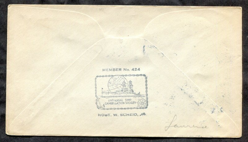 p212 - USS Lawrence Sept 3, 1934 Trenton Labor Day. Cachet