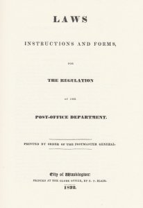 Postal Laws and Regulations of the United States of America, 1832, 1843. HB, NEW