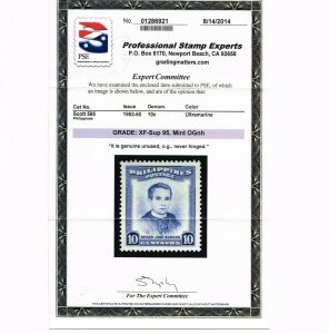 GENUINE PHILIPPINES SCOTT #595 MINT PRISTINE OG NH PSE CERT GRADED XF-SUPERB 95