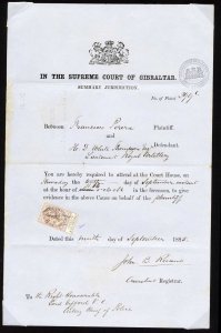 Gibraltar 1885 Supreme Court document with 1p25 revenue