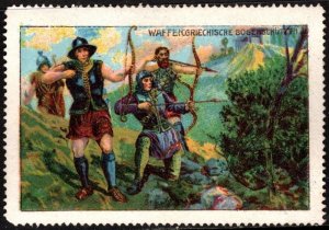 Vintage Germany Poster Stamp Cardon Chocolates Weapons Greek Archers