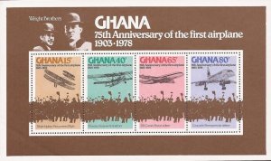 Ghana - 1978 First Airplane Anniversary - 4 Stamp Souvenir Sheet - Scott #654