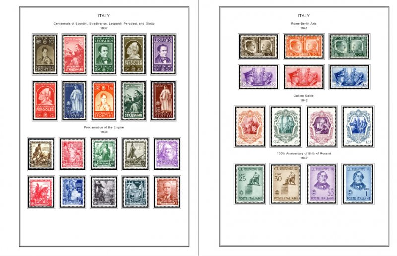 COLOR PRINTED ITALY [KINGDOM] 1862-1944 STAMP ALBUM PAGES (32 illustrated pages)