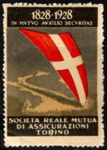 1928 Italy Poster Stamp 100th Anniversary Real Society Mutual Insurance Turin