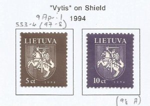 LITHUANIA - 1994 - Vytis on Shield -  Perf 2v Set - M L H