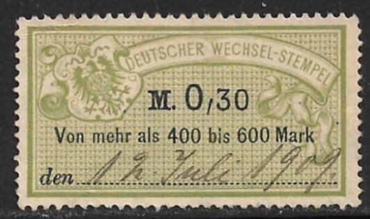 GERMANY 1900 0,30 Without Year 18 Bill of Exchange Revenue Erler No. AJ115 VFU