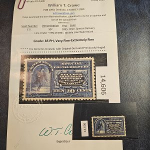 US E5 Special Delivery Mint w/ Crowe Cert. previously  hinged