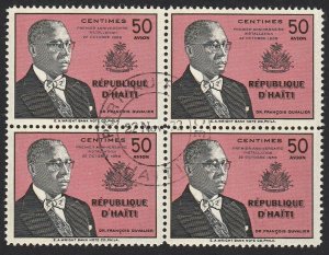 HAITI 1958 HISTORY * FRANCOIS DUVALIER = Block of 4 Sc #C122 w/inscription [W02]