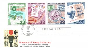 US FIRST DAY COVER ROMANCE OF STAMP COLLECTING SET OF FOUR ON FLEETWOOD CACHET