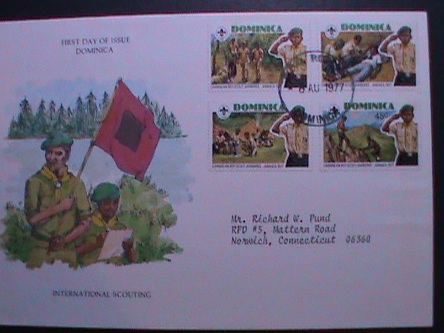 DOMINICA-1977  FDC-INTERNATIONAL SCOUTING DAY-FANCY CANCEL FDC USED.XF.