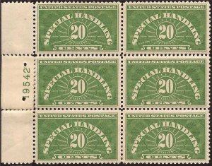 1928 20c Special Handling Plate Block of 6 Stamps MNH #QE3