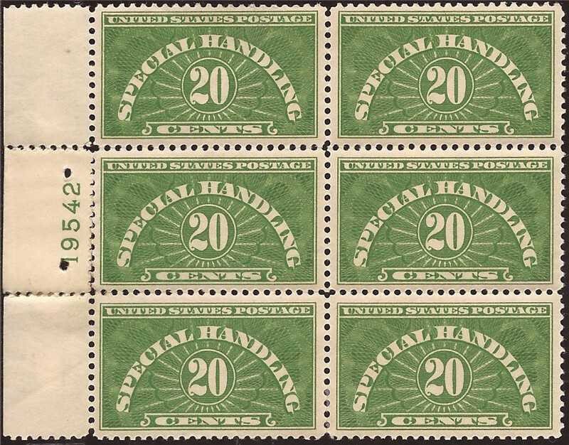 1928 20c Special Handling Plate Block of 6 Stamps MNH #QE3